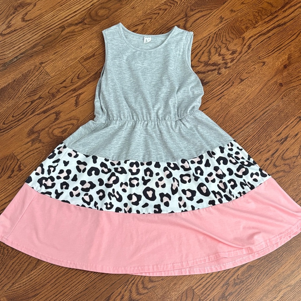 Gray and Pink Leopard Print Kids Dress